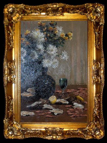framed  unknow artist Still life with oysters and shrimps, ta009-2